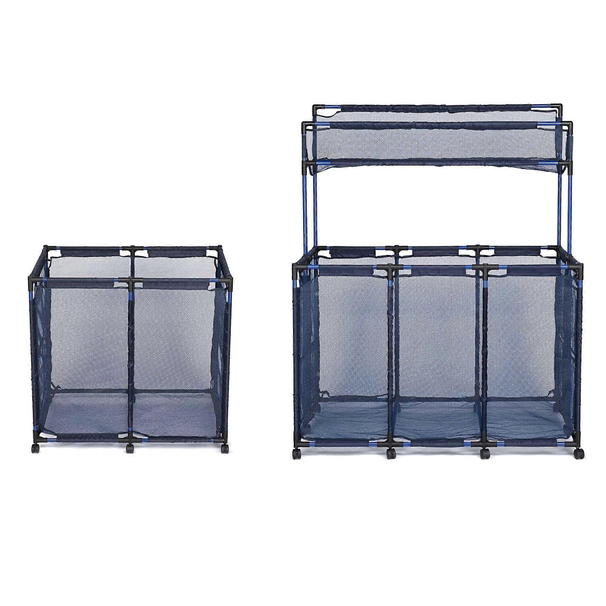 2 Pack Rolling Pool Float Storage Cart with Mesh Bins, Large Capacity, Metal Frame, Poolside Blue