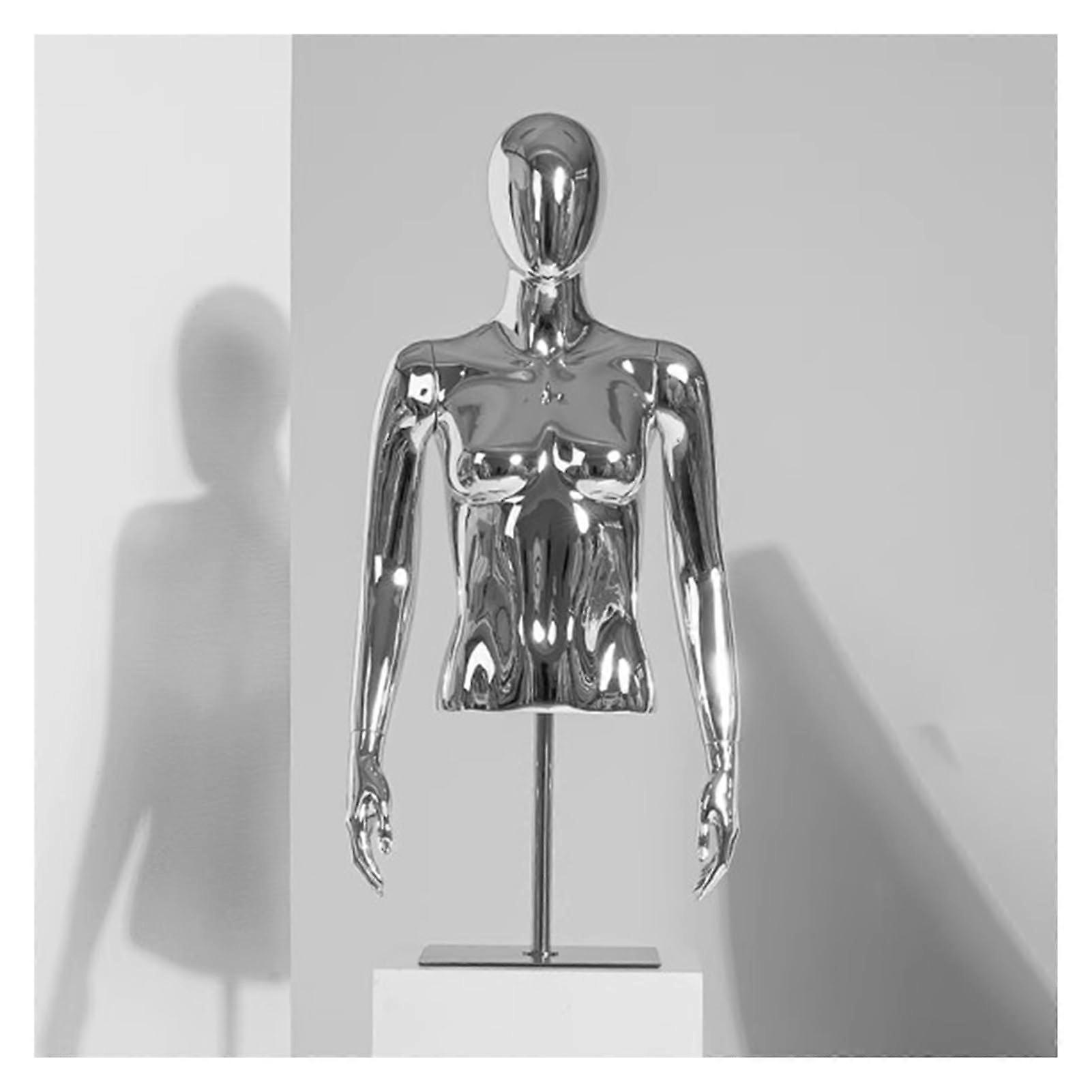 Mannequin Dress Form with Adjustable Height Silver Torso and Stable Rectangular Metal Base for Display