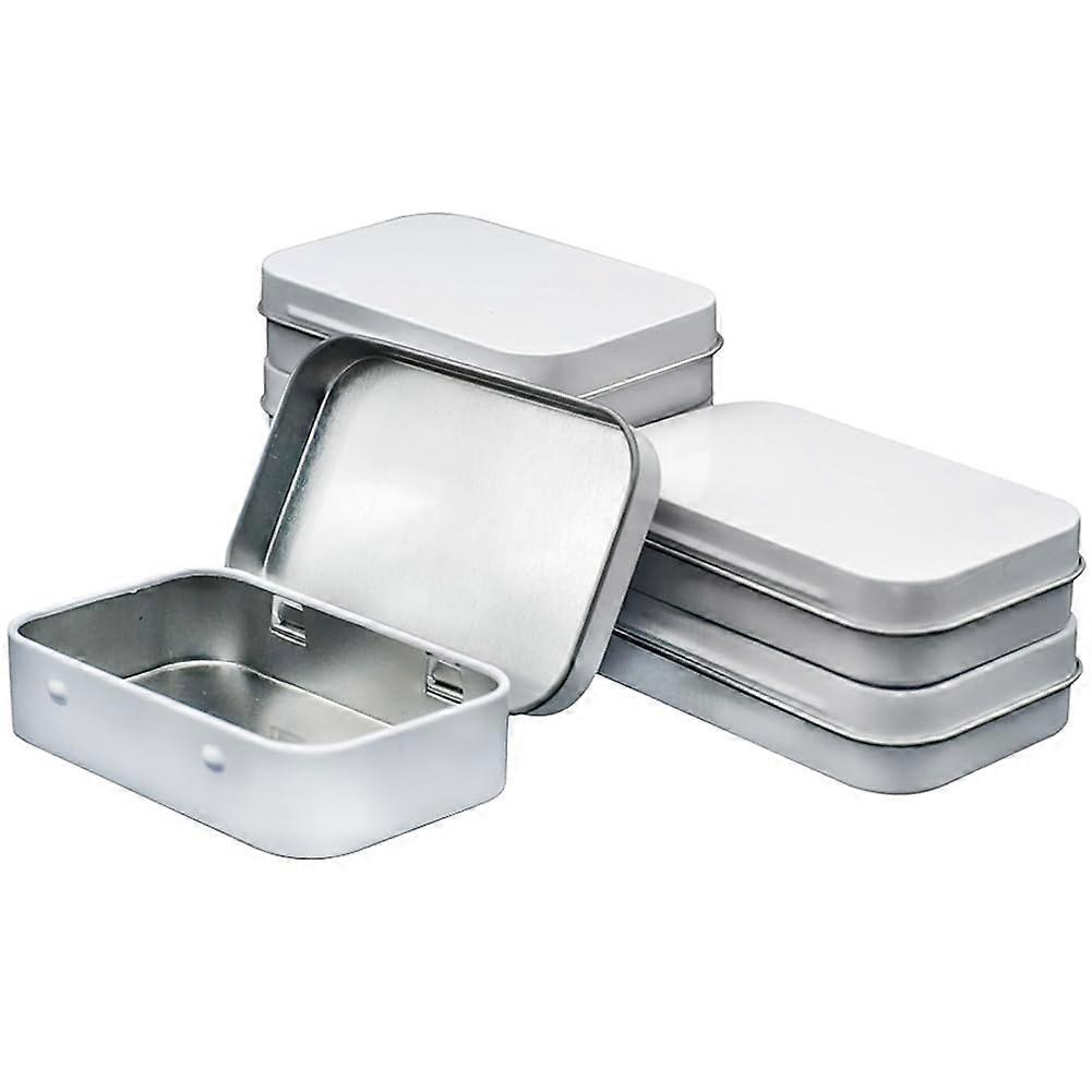 6pc Tin Storage Boxes with Hinged Lids, Small Rectangular Metal Containers, Silver