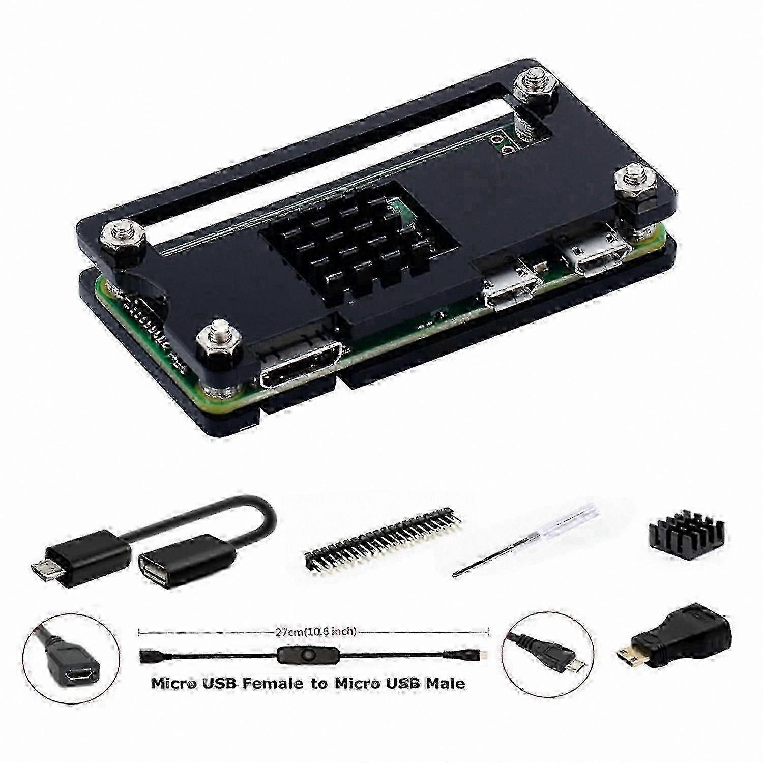 Raspberry Pi Zero 2 W/Zero W Starter Kit with Acrylic Case, GPIO Header, HDMI Adapter, OTG Cable