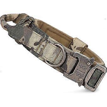 SHEVT-Taktisk hundehalsbånd med kontrolhåndtag, militær justerbar halsbånd, nylon, metalspænde, med pude, til udendørs jagttræning til mellemstore hunde (camo)