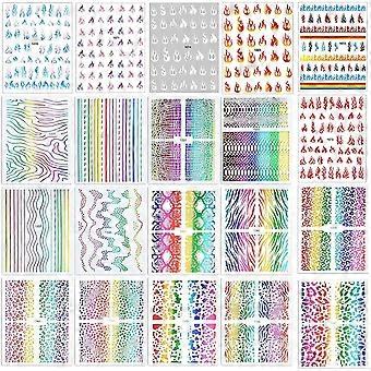 6 feuilles auto-adhésives DIY Fire Flame avec 14 feuilles Laser Nail Art Stickers, Decor Flame Nail Art Stickers 3D Fire Flame Nail Stickers Nail Art White B