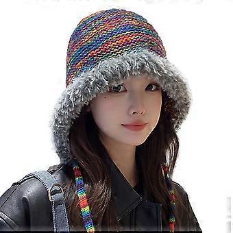Kuschelige Winterplüschmütze Regenbogen-Design Warme Winddichte Perfekte Passform Verdickte Strickmütze für Damen Accessoires