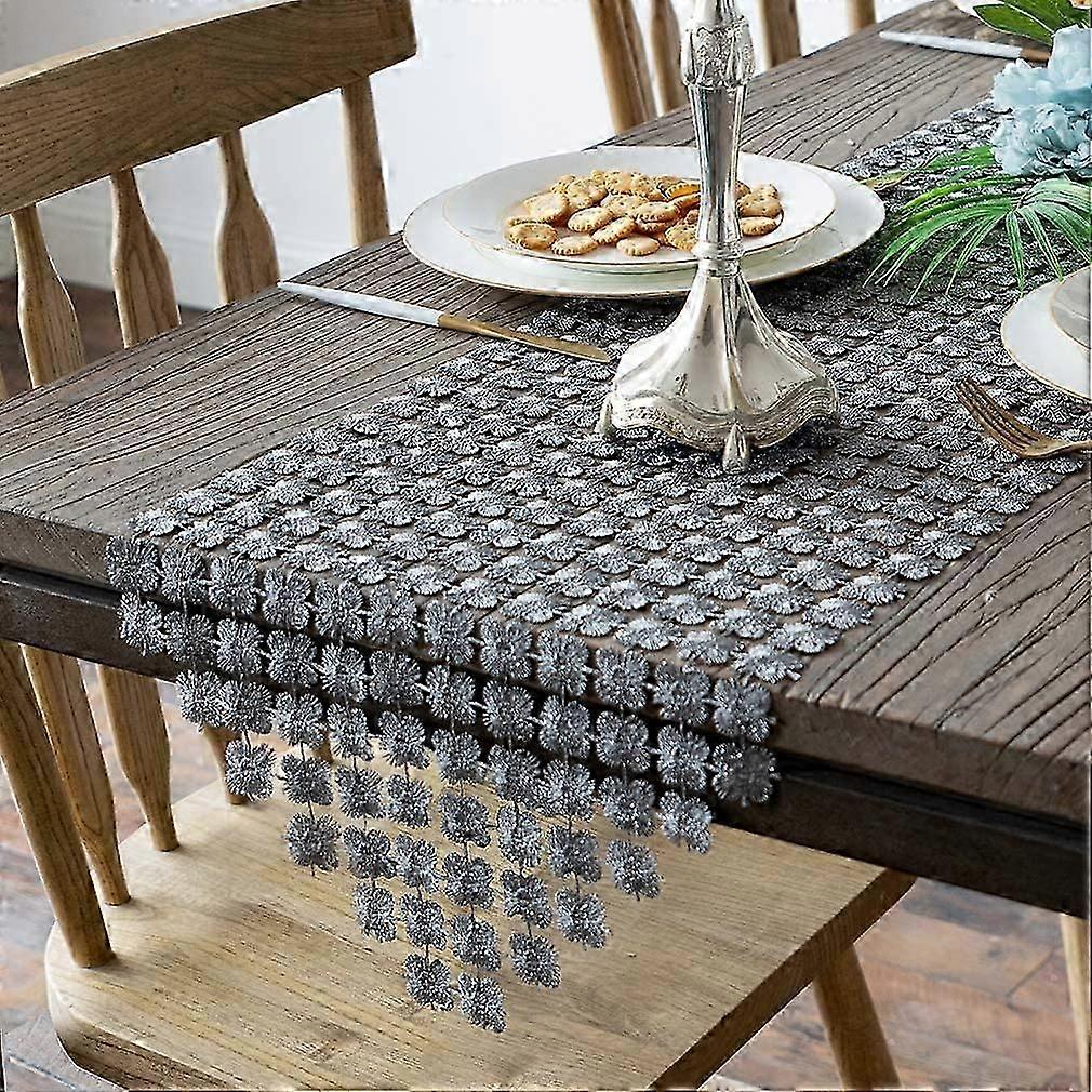 Caminho de Mesa 12 x 72 Polegadas Glitter Flower Decor, Cinza Prateado