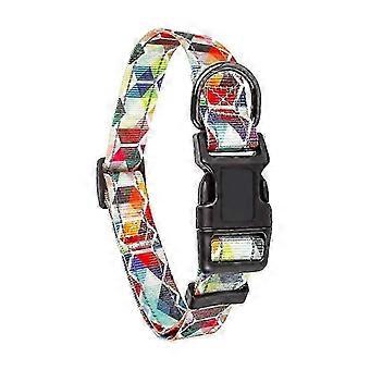 adjustable Nylon Dog Collar with geometric Patterns, reflective line, Soft Comfy Nylon Dog Collar with Safety Buckle for Small Medium dogs (M) 26-27