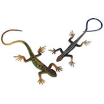 2 stk plast øgle dekor dyremodeller skink ornament triks leker for barn (grønn, blå)