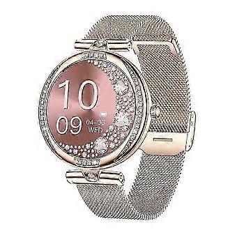 Dames smartwatch met 1,19 inch AMOLED-scherm, Bluetooth-bellen en roségouden diamanten rand, geschikt voor iOS en Android.