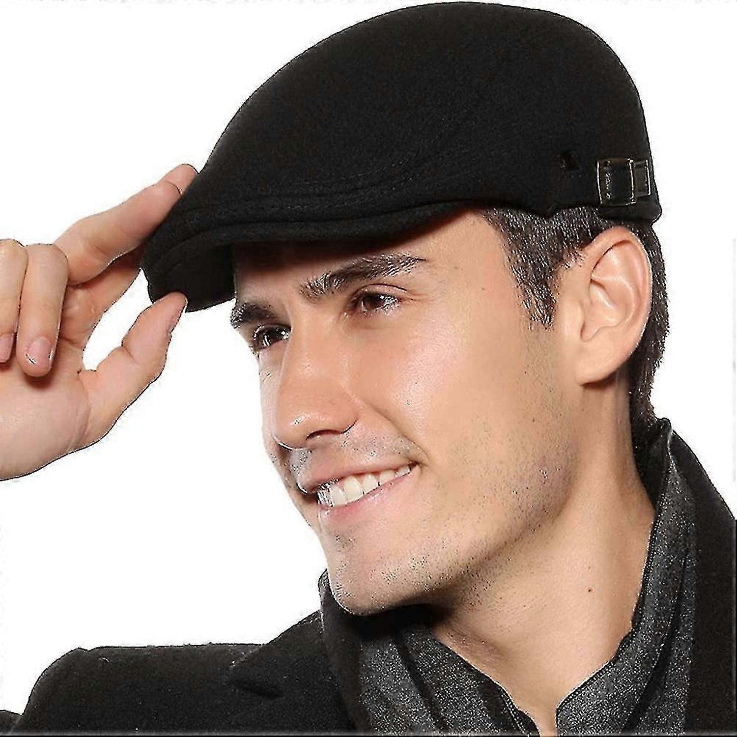 Men's Flat Beret Cap Adjustable Flat Hat Autumn Winter