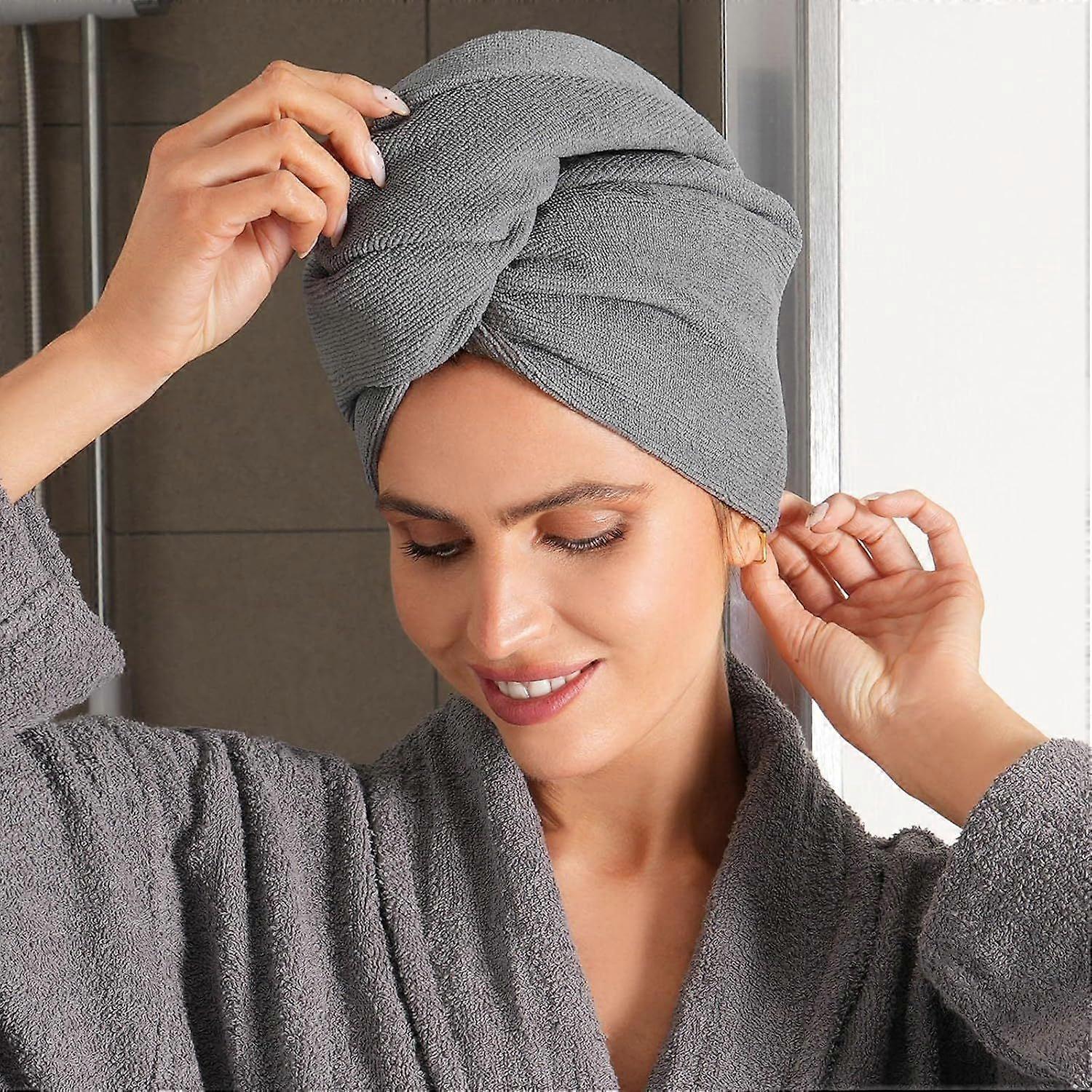 Plain Microfibre Hair Wrap - Soft, Quick Drying, Charcoal Grey (3 Pack)