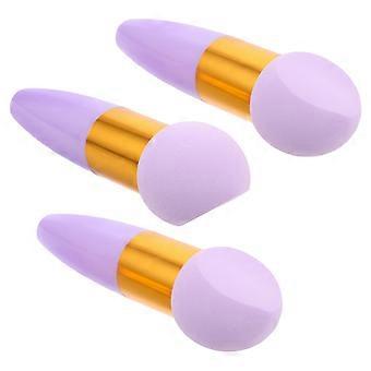 Purple Angled Makeup Sponge with Handle for Foundation Blending 3Pcs