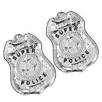 Pak van 2 realistische metalen politiebadges voor kinderen, rollenspelkostuumaccessoire, ijzeren speelgoed met veilige randen, veelkleurig
