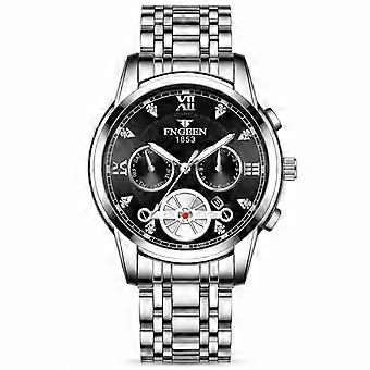 Men's Watch FNGEEN Silver Steel Black Dial Mechanical Waterproof Sport Watch JY