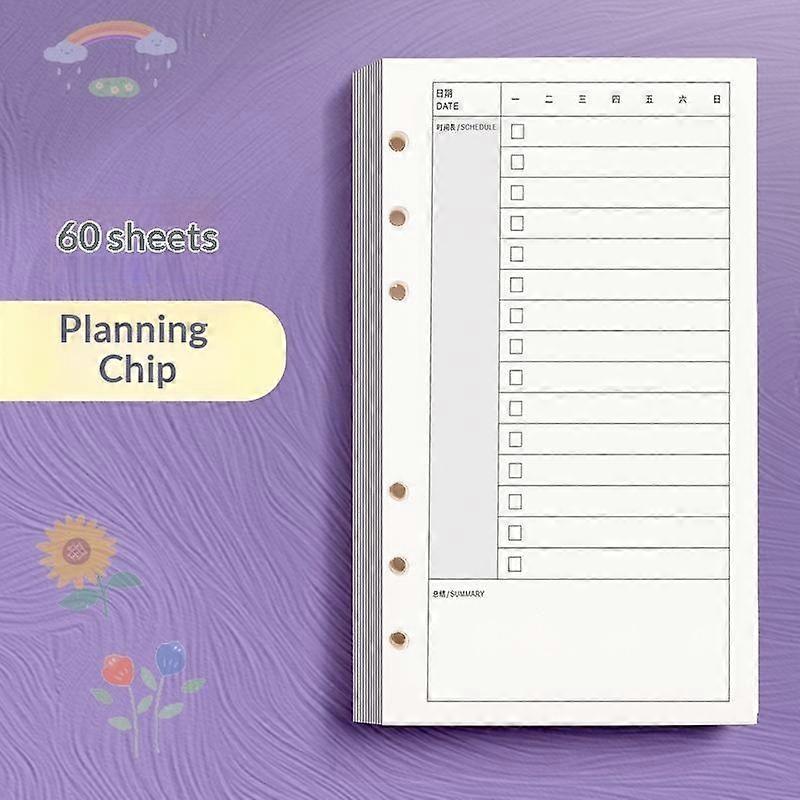 60 Sheets Replaceable Inner Core For Journal Blank A6 Loose Leaf Refill 6-Ring Binder Inserts For Accounting Notebook Planner