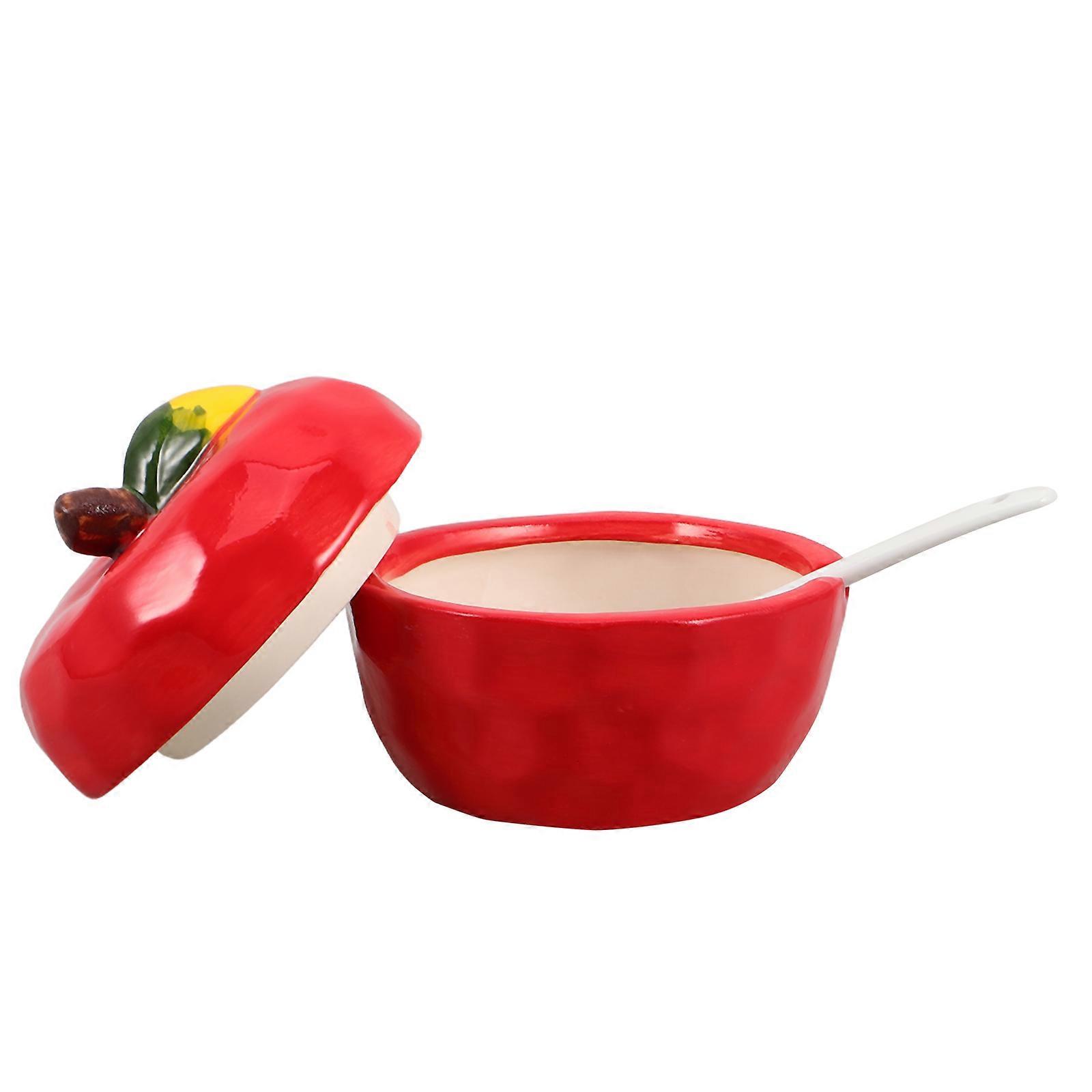 Kitchen Jars Ceramic Spice Containers for Storage 4Pcs Red with Spoon