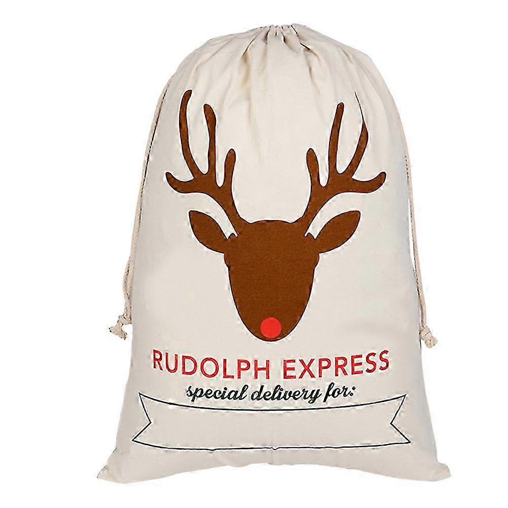 Christmas Drawstring Sack Large Canvas Bag compatible with Gift Storage Beige