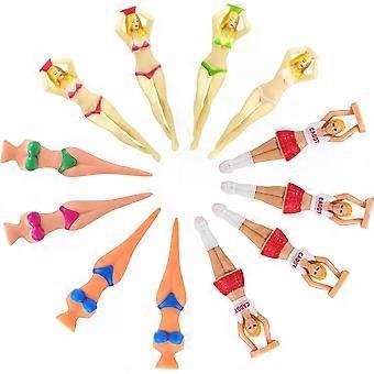 12pcs Novelty Women Shaped Golf Tees Low Friction Golf Holders Cheerleader Bikini and Girl Designs for Fun Games