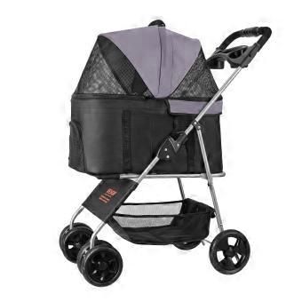 Pet stroller, 14.5 kg capacity, foldable, with removable carrying bag.