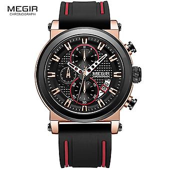 Megir 2019 New Men's Quartz Watches Silicone Band Chronograph Sports Army Stopwatch For Man Relogios Masculino 2100 Rose Black