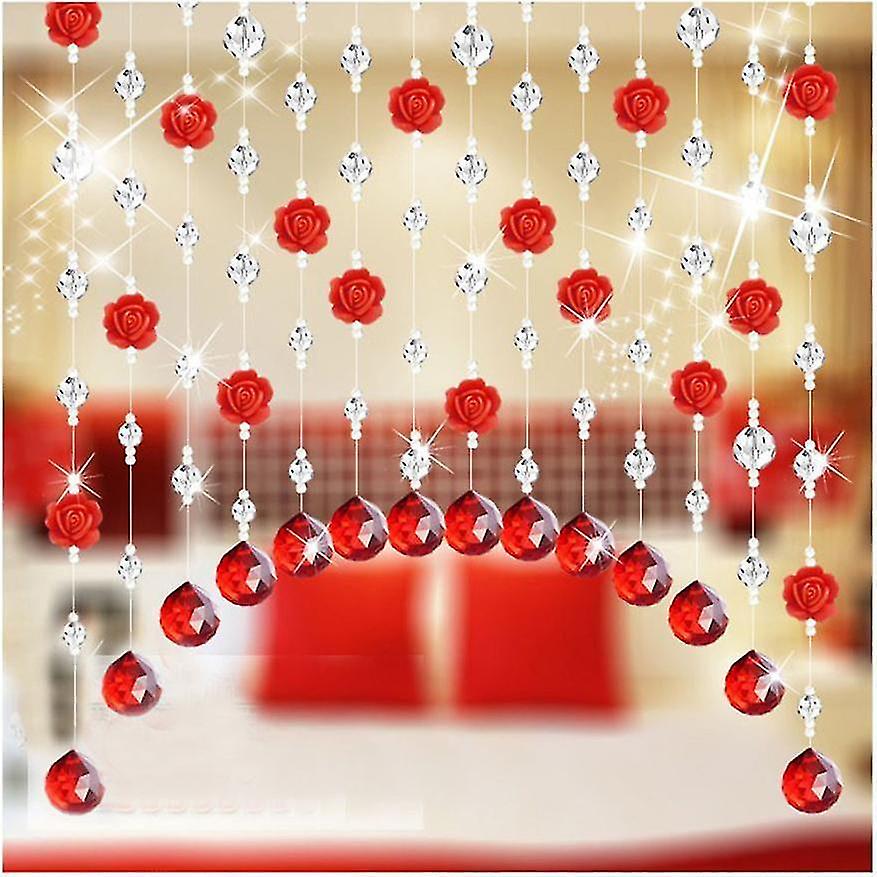 Red Glass Crystal Rose Bead Curtain
