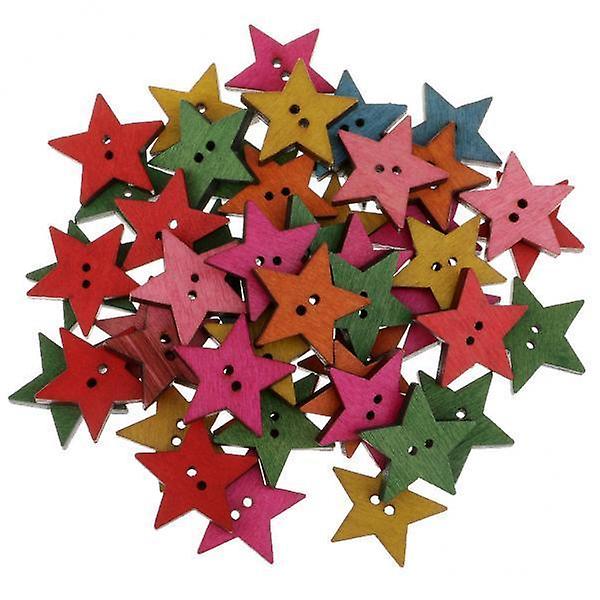4x50 Pieces Mixed Star Shapes Wood Buttons 2 Holes for Scrapbooking Craft