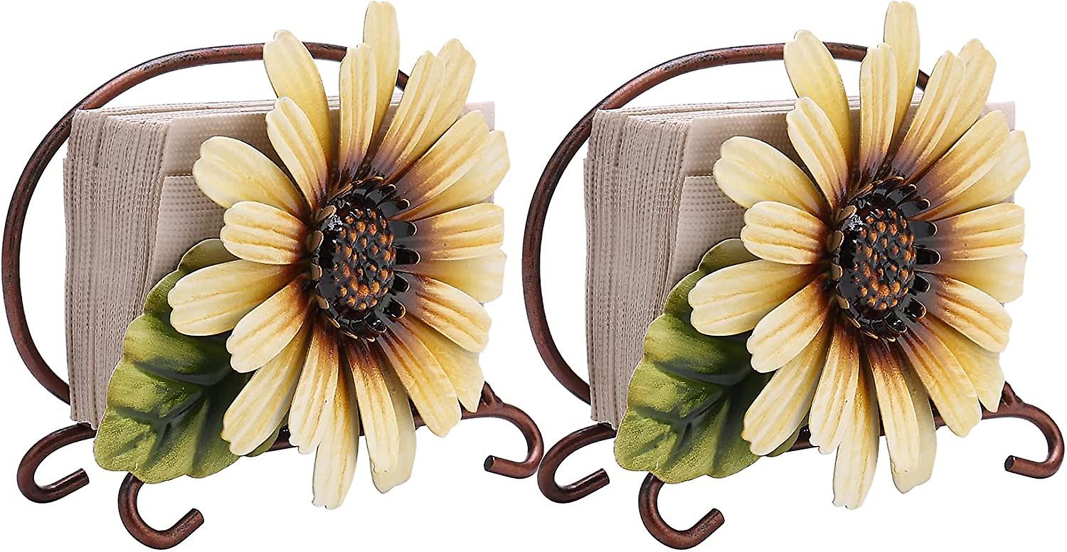 Sunflower Tissue Holder Set of 2, Vintage Napkin Holders for Paper Napkins, Iron Napkin Rack Dispenser
