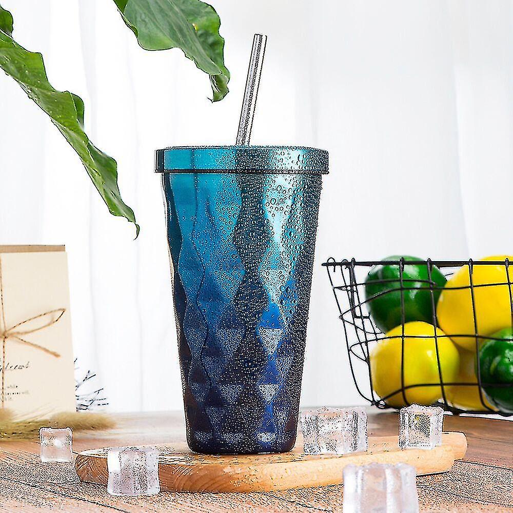 Edelstahl Gradient Becher Reisebecher Eisbecher Kaffeebecher mit Stroh