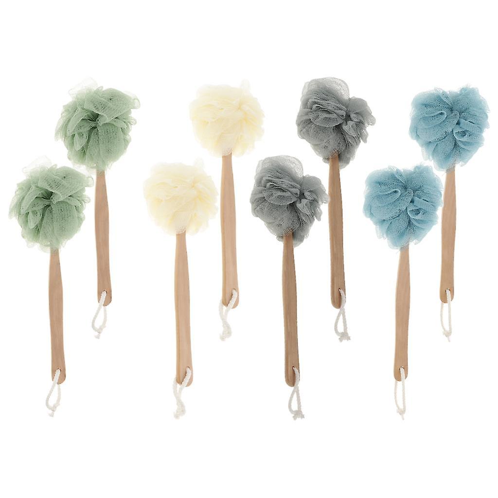 8 pcs longue poignée douche puff pouf éponge exfoliant maille brosse épuration épuration