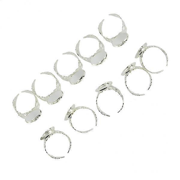 2x10 Piece Adjustable Brass Blank Bezel Filigree Flower Ring DIY Making Silver