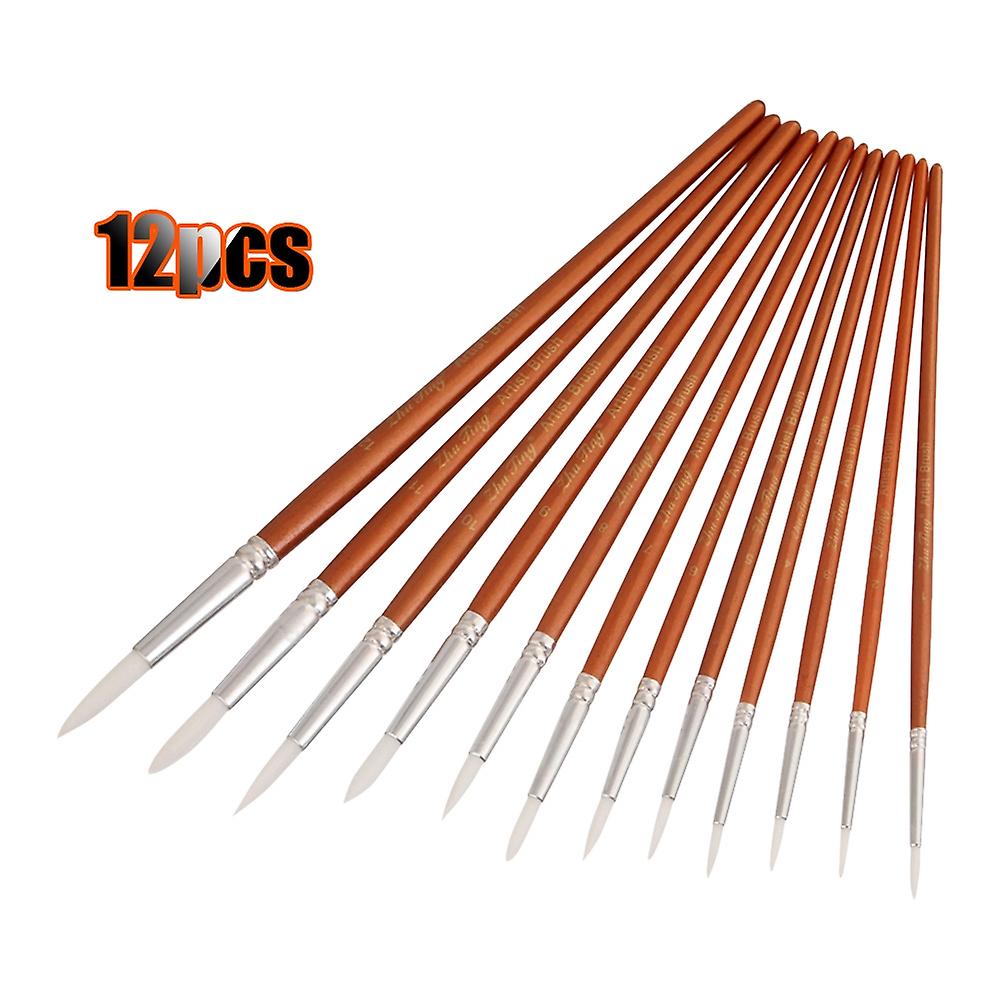 Professional 12pcs Round Pointed Tips Paint Brushes Set Tool Fine Tip Paintbrush with Nylon Hair Woo