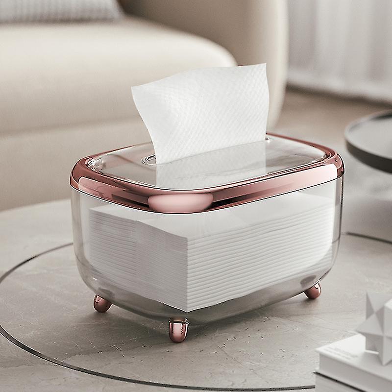 Tissue Box Transparent Napkin Box Simple Creative Storage Box Fixed Lid Paper Organizer Rose Gold 