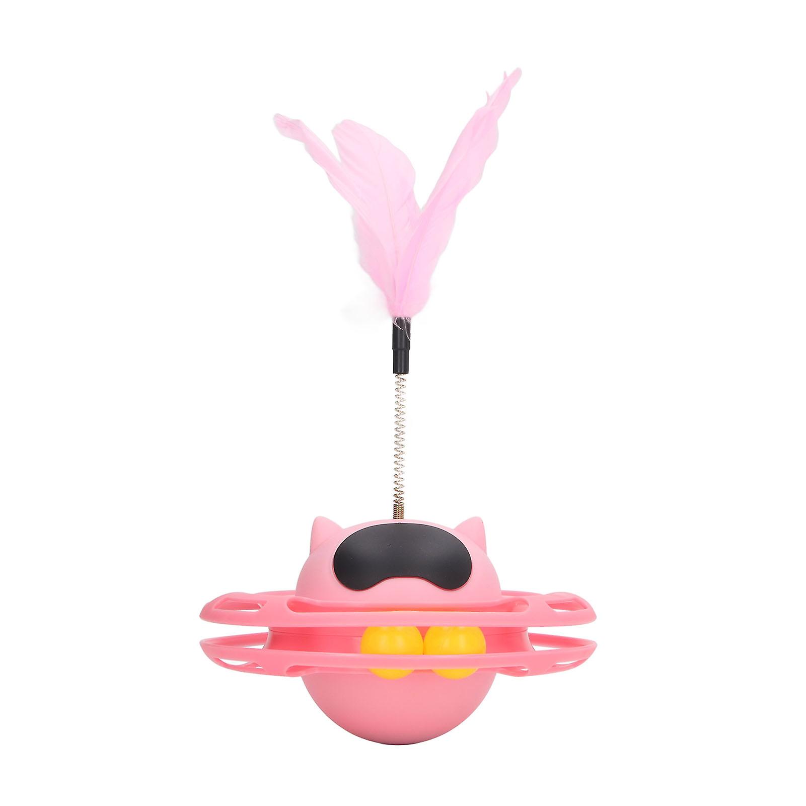 Cat Turntable, 360 Degree Rotation, Relieve Boredom, Interesting Interactive Toy with Feathers, Cat Supplies, Pink