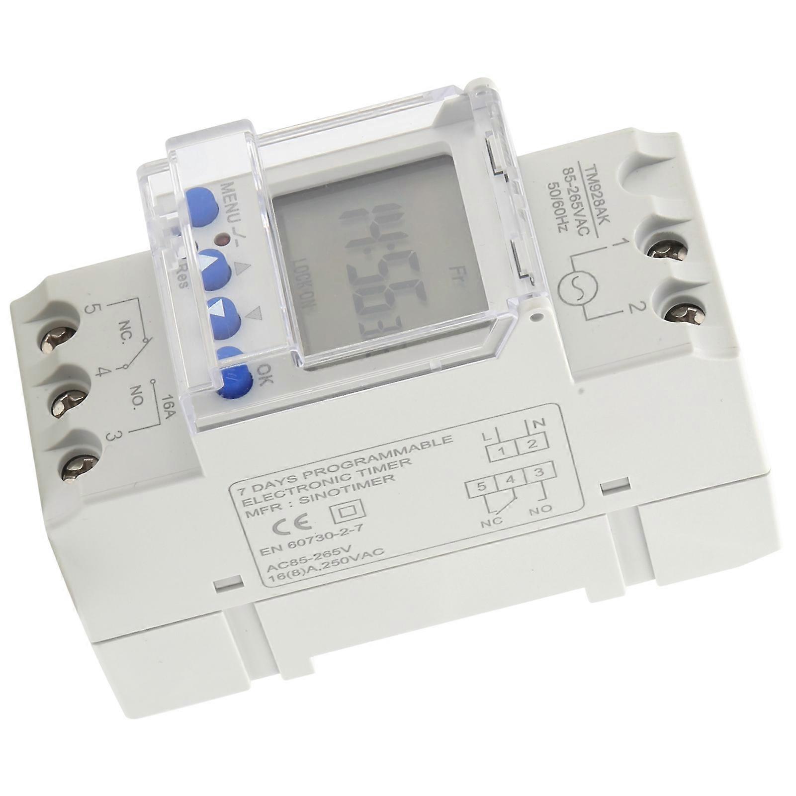 Programmable Digital Analogue Timer Switch 85‑265V 16A, Din Rail, Large Screen Display