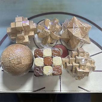 6PCS Wooden Kongming Luban Lock Children