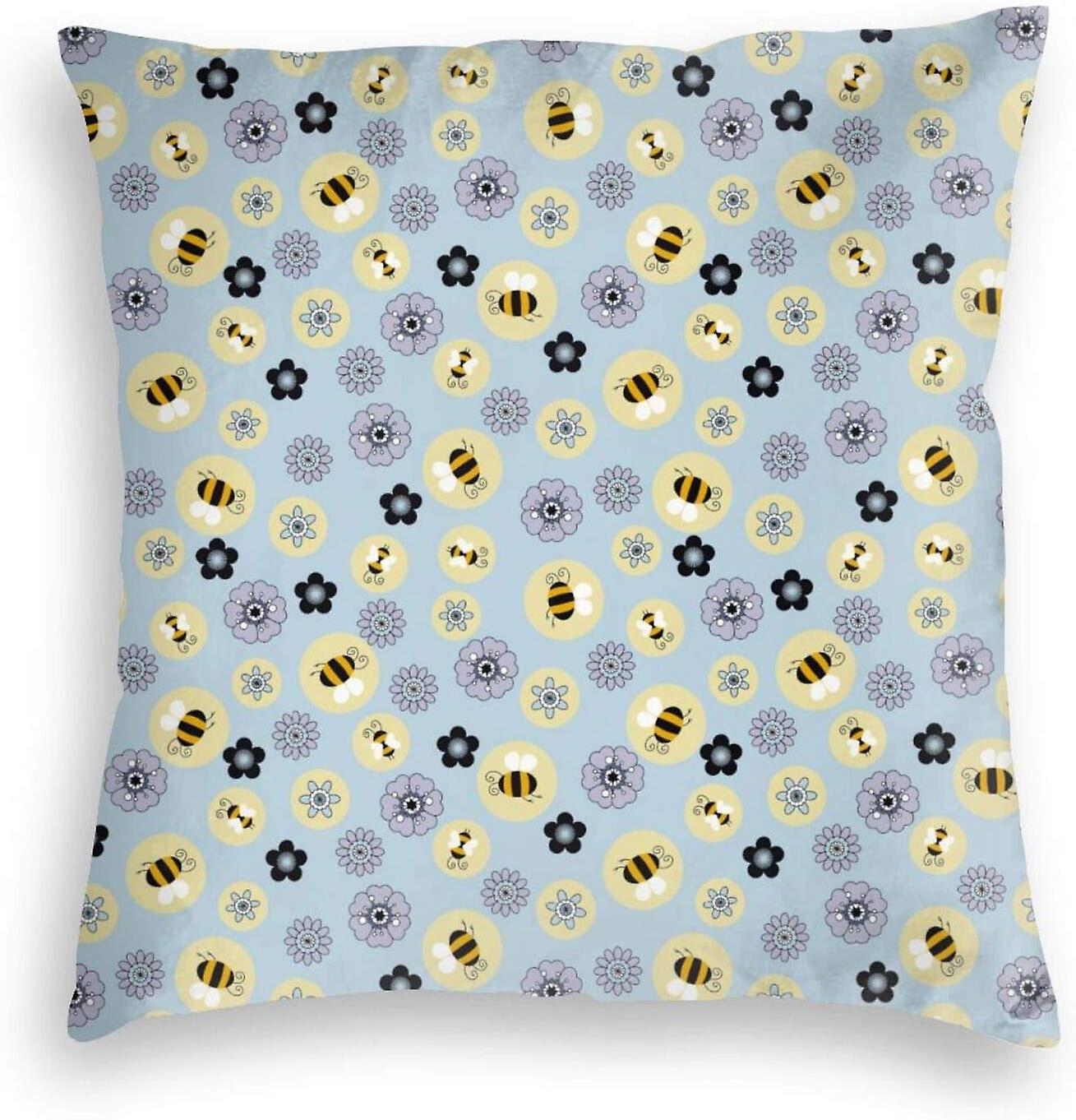 かわいい蜂シームレスArtunisex面白い漫画ベルベット枕カバーグラフィック印刷枕目に見えないジッパーソファ白鳥ベルベット枕カバー(26 "X26"、黒)