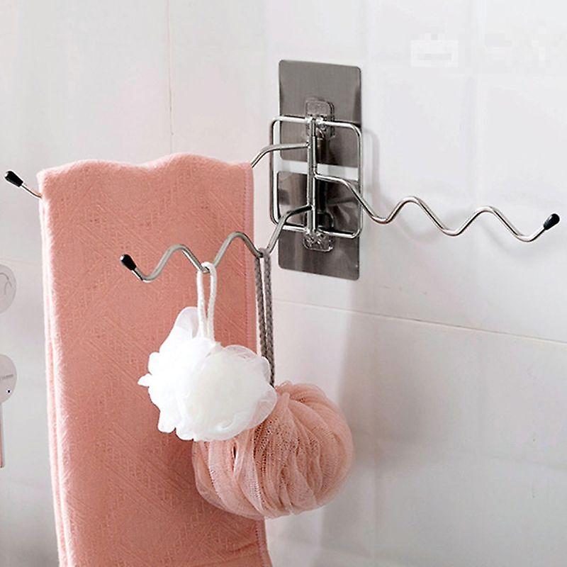 3 Layers Wall Mounted Towel Rack Stainless Steel 180 Degree Rotating Hook Hanger