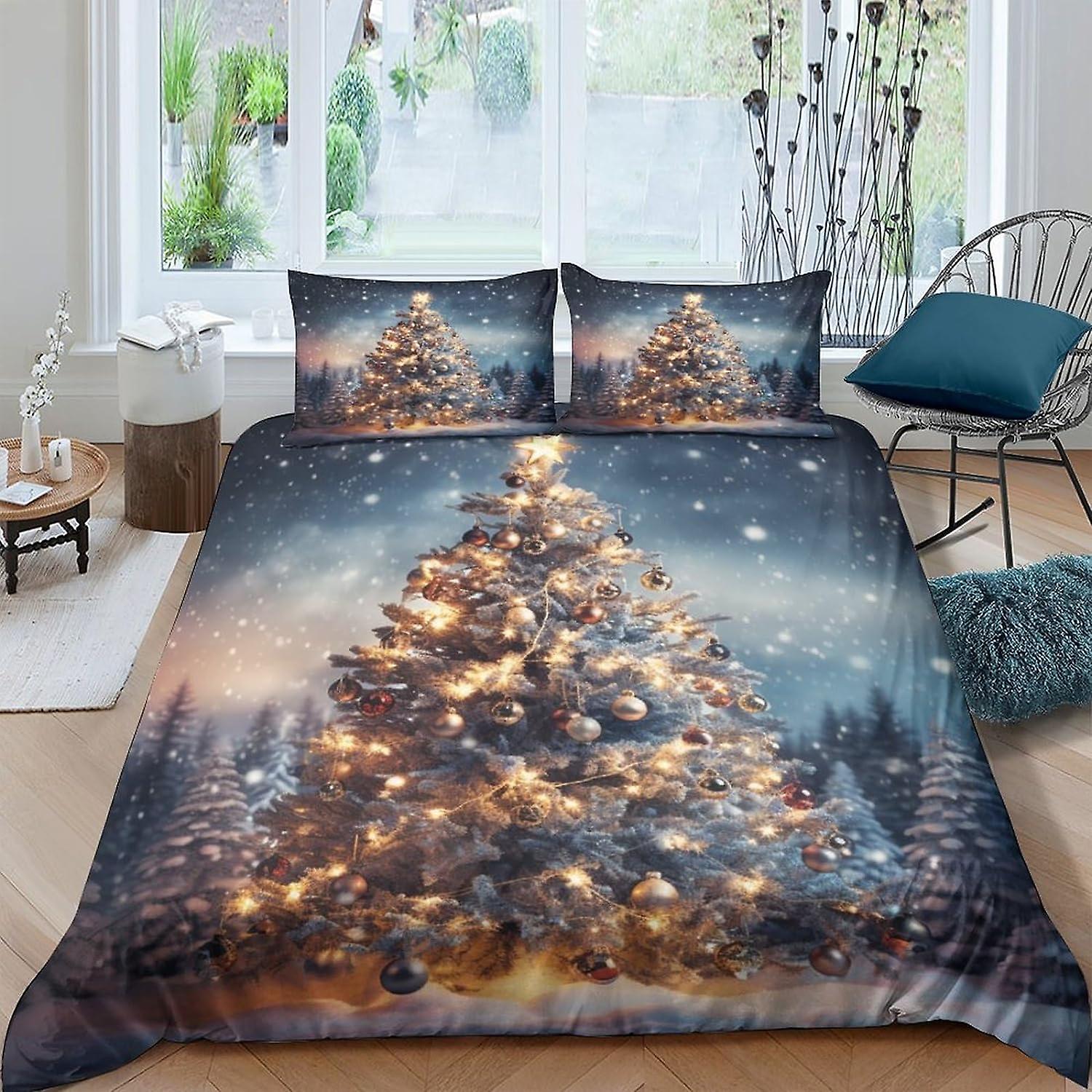 VCLUST Kerstboom Dekbedovertrek Microvezel Beddengoed Set, 3D-Print Dekbed Versieren Dekbedovertrek, Met Ritssluiting, Zacht Voor Mannen Vrouw Kinderen Trooster