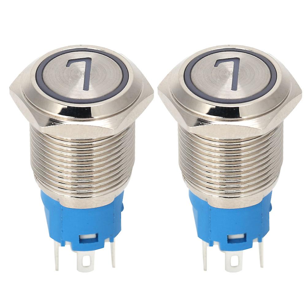 2PCS 16mm White LED Stainless Steel Push Button Switch, Self-Reset, '7', 3-6VDC