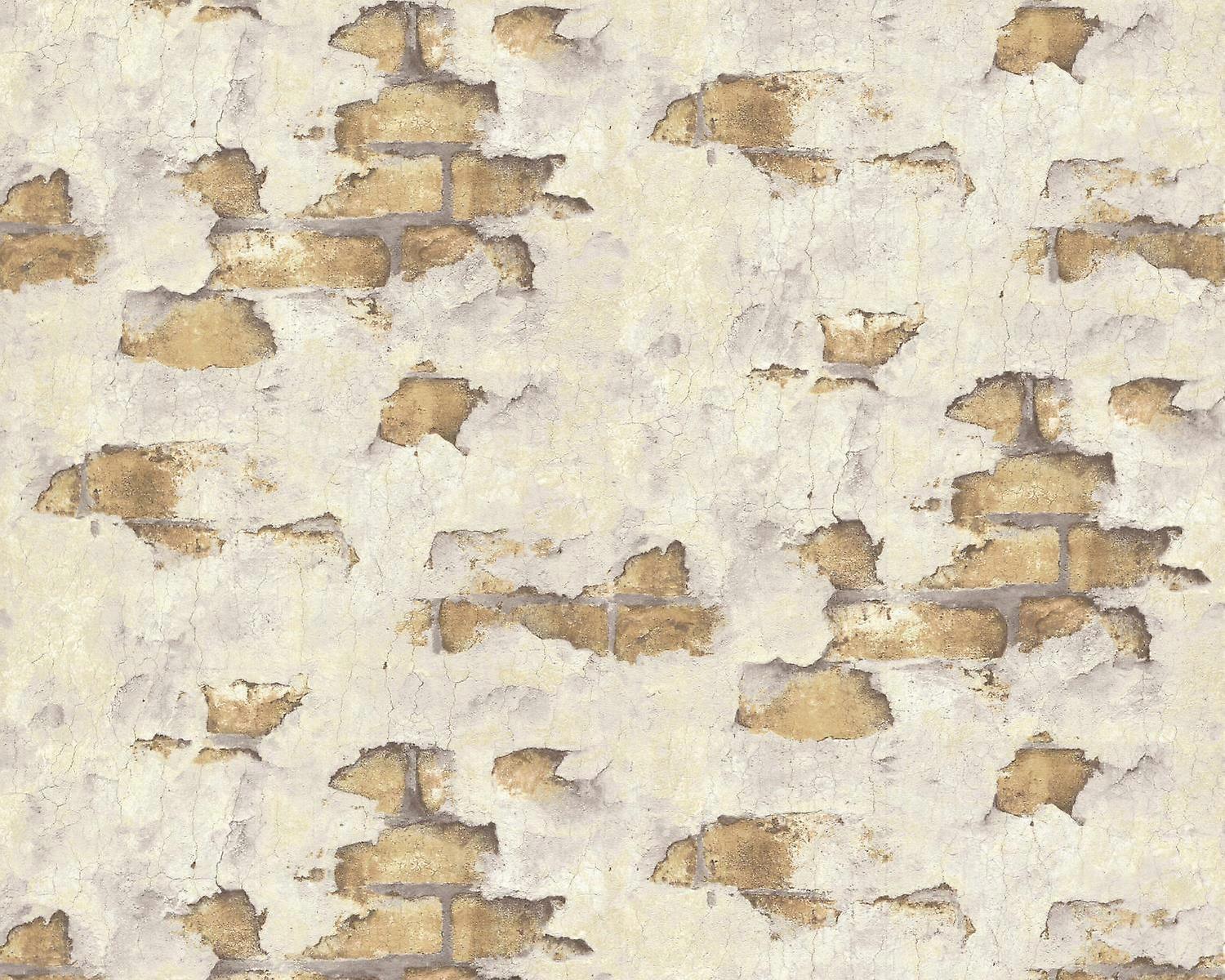 Papier peint aspect pierre carrelage EDEM 819DN53 papier peint intissé gaufré à chaud légèrement texturé à l'aspect crépi mat crème beige-gris jaune o