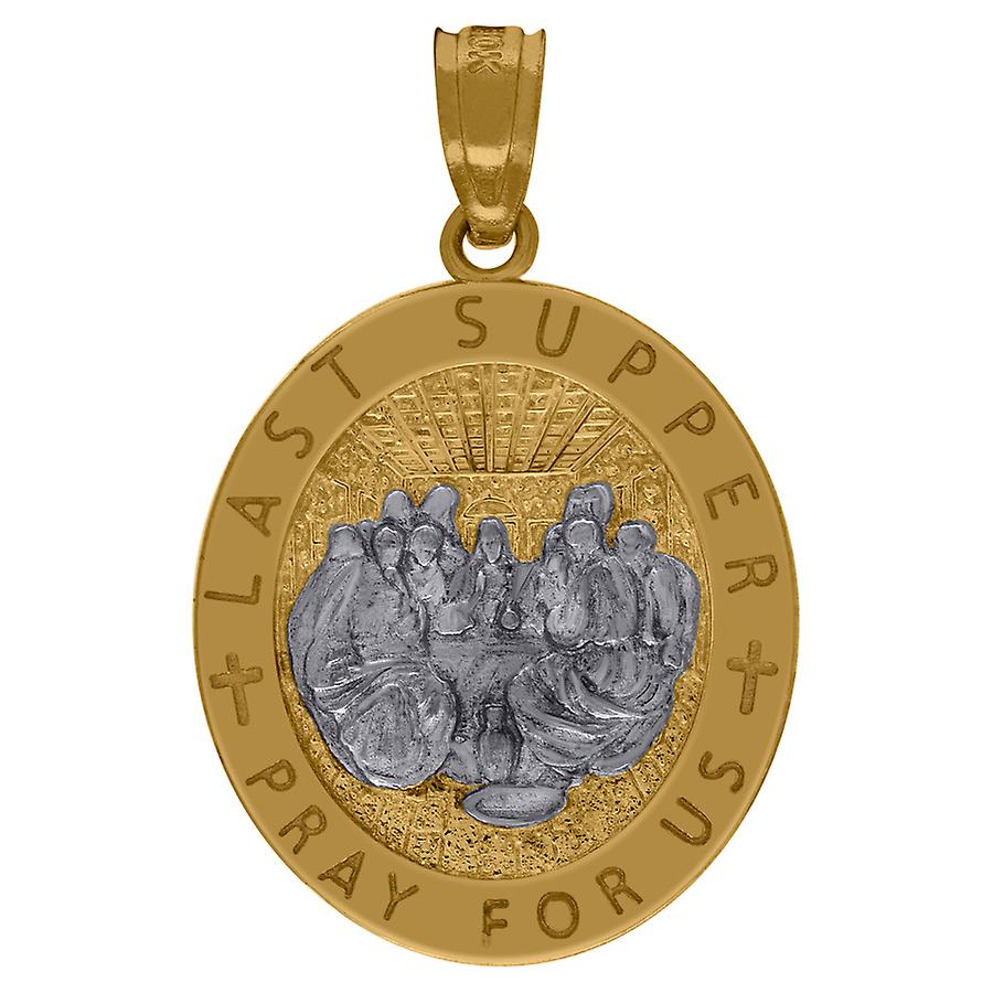 10k Two tone Gold Mens Religious Last Supper Pendant 24.4x16mm Wide Necklace for Men - 1.8 Grams