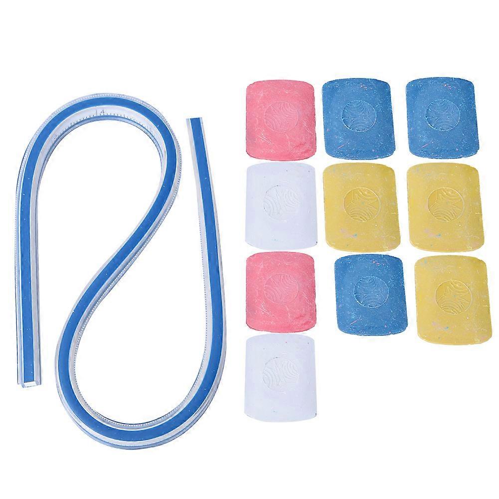 Plastic Flexible Curve Ruler Drawing Tape Measure Tool with 10Pcs Tailoring Chalk(40cm)