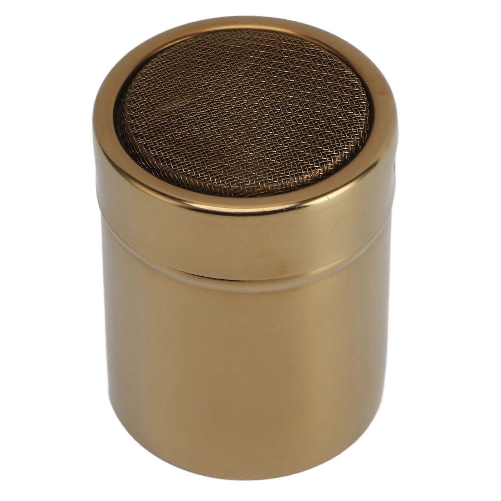 Pulver Sukker Shaker Duster Multipurpose Fine Mesh Stor kapasitet Rustfritt stål Dredges Shaker med lokk for baking Matlaging Home Golden