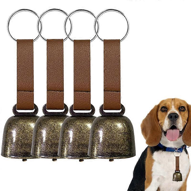 4 PCS Loud Bear Bells with Leather Button Strap,Pet Bells Tracker
