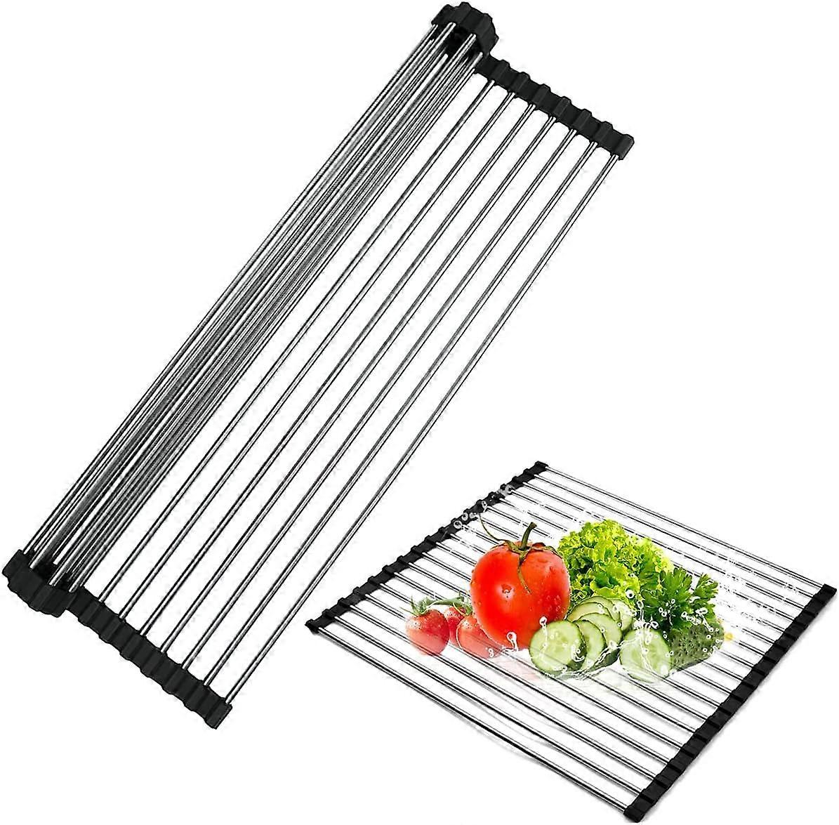 Collapsible Silicone Dish Drainer, 43X30cm Collapsible Dish Drainer, Telescopic Roll Up Dish Rack, Silicone Collapsible Dish Drainer, Foldable, Easy T