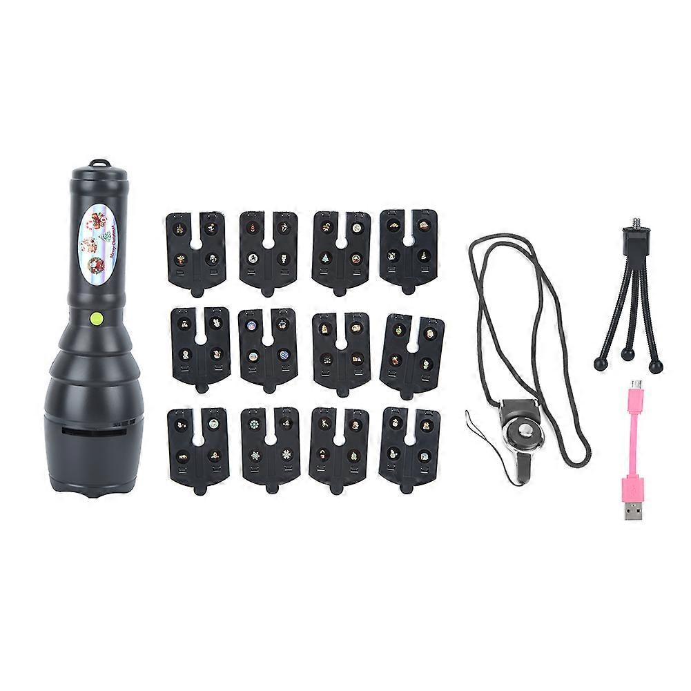 LED Music Handheld Flashlight Projector Light with 12 Patterns for Party Christmas HalloweenBlack