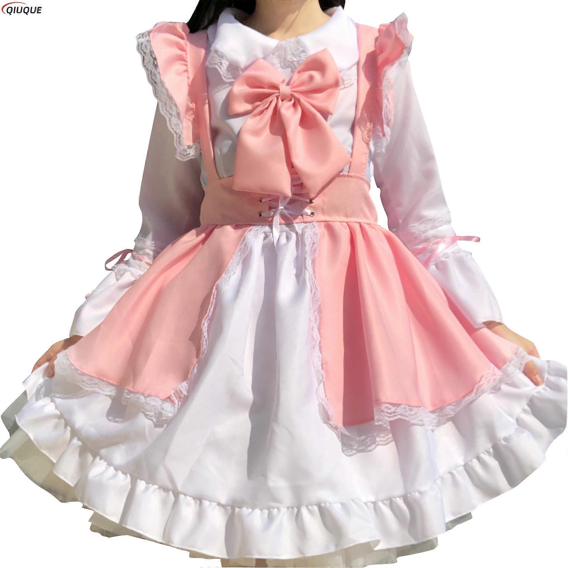Women Maid Outfit Unisex Pink Lolita Dress Anime Long Dress
