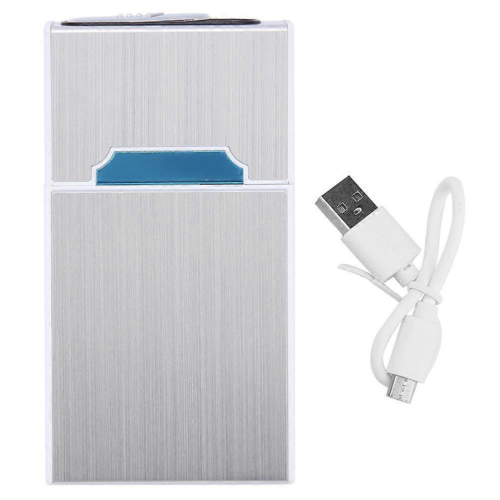 USB Charging 20pcs Cigarettes Capacity Flameless Windproof Cigarette Case Lighter (Silver)