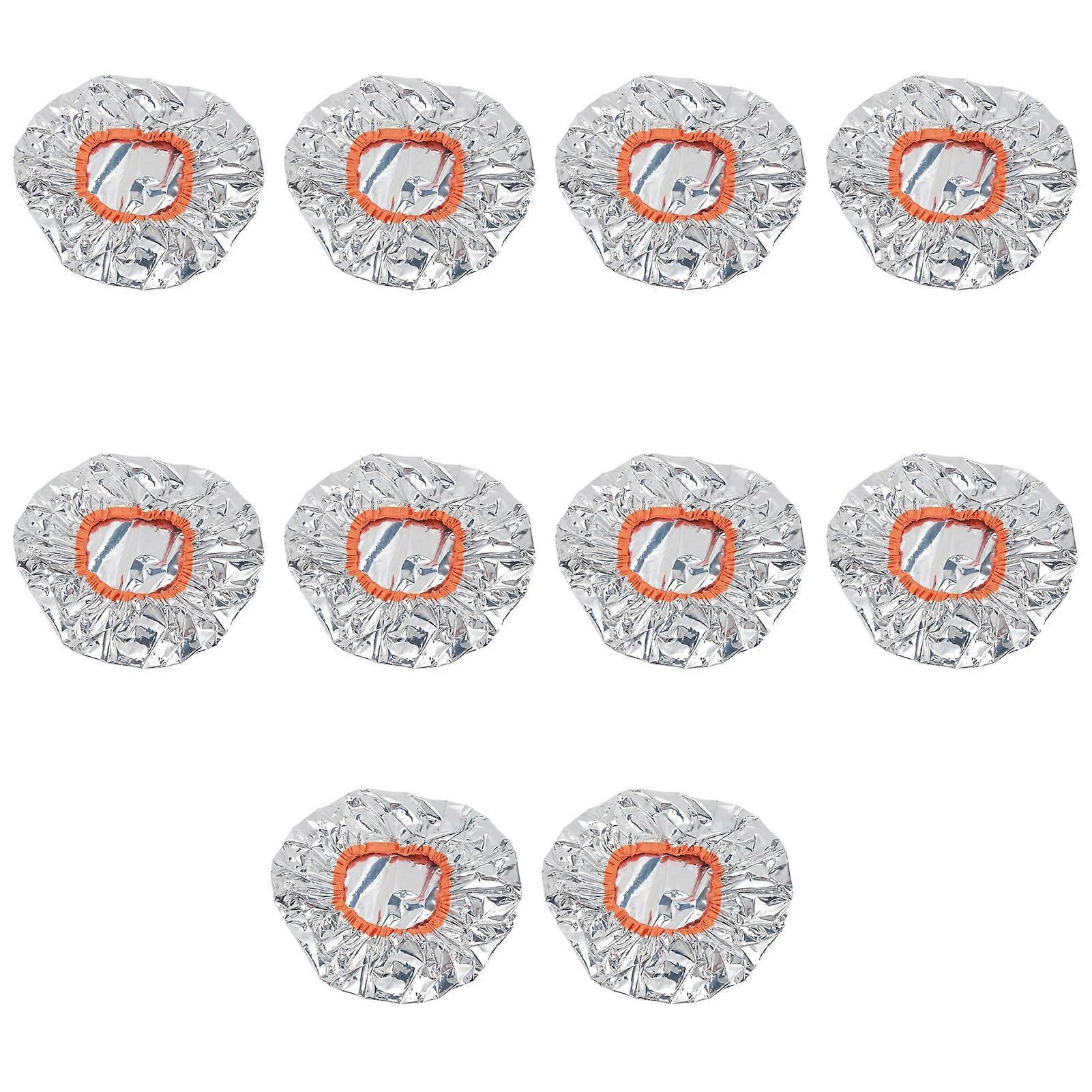 10pcs Hair Dye Processing Hat Constant Temperature Aluminum Foil Deep Conditioning Caps Silver