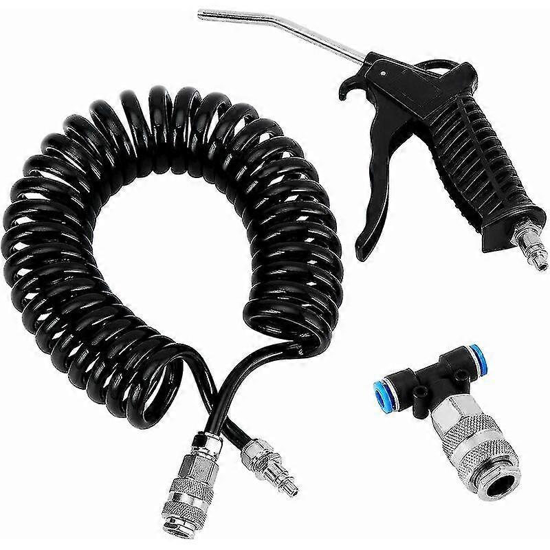 Air Blow Gun with 5 Meters Black Coiled Hose 5*8mm Dust Gun for Truck/Van/Heavy Duty Truck (With 2*6mm T-Type Quick Connector)