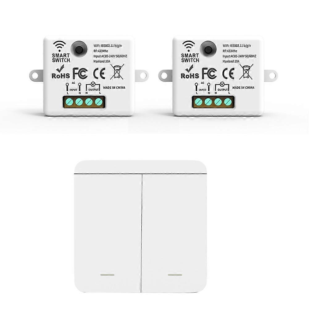 2PCS Wireless Light Wall Switch RF 433Mhz Relay Receiver with 1x 2Gang Panel Switch LED Remote Cont
