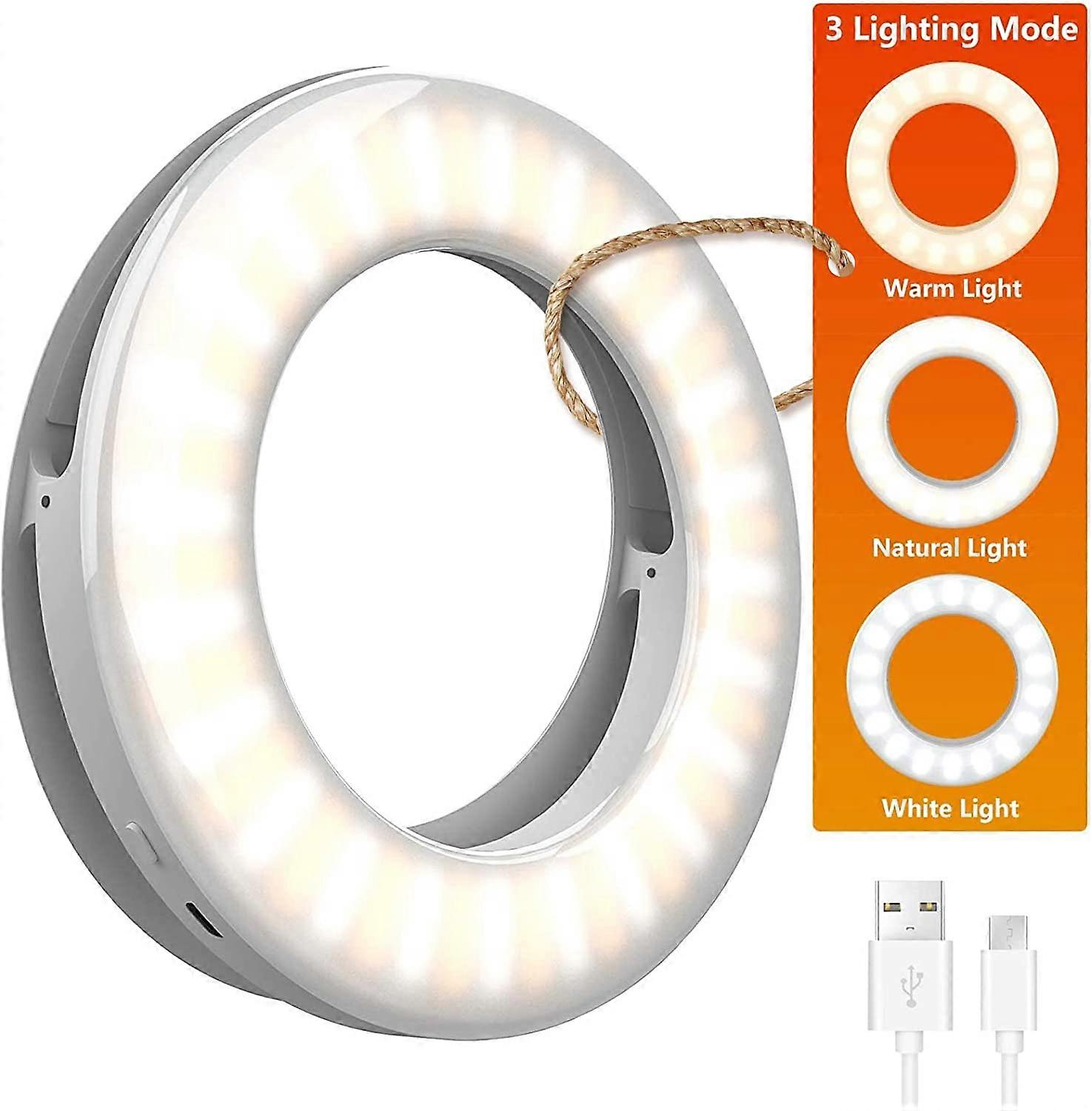 Selfie Light Ring Lights LED Circle Mini Light, Oppladbart 3 lysmoduser Makeu